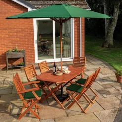 Plumley Set Green Cushions, Parasol & 15Kg Base