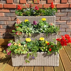 Tiered Rattan Planter In Natural